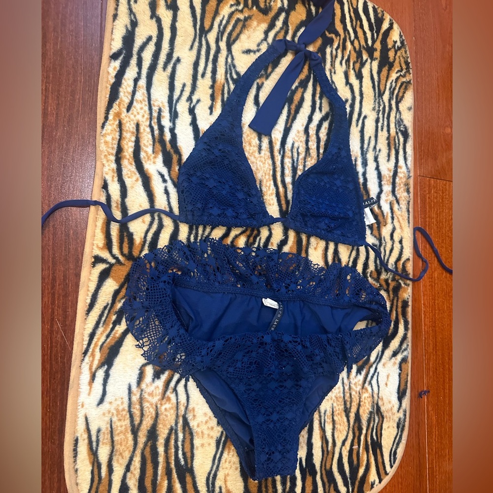 Ralph Lauren Navy ruffle bottom bikini